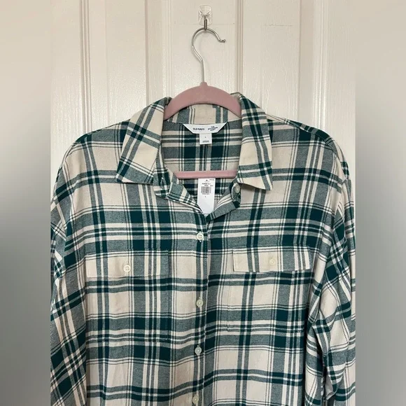 NWT Old Navy 100% Cotton The Boyfriend Shirt Flannel Plaid Button Down Size L - Picture 3 of 7